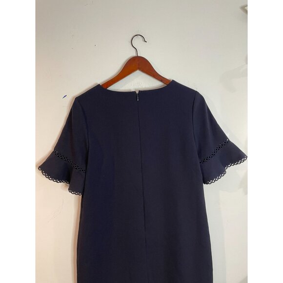 LOFT Petites 10P Navy Blue Shift Dress With Eyelet Trim Sleeves Short Sleeve - Picture 7 of 14